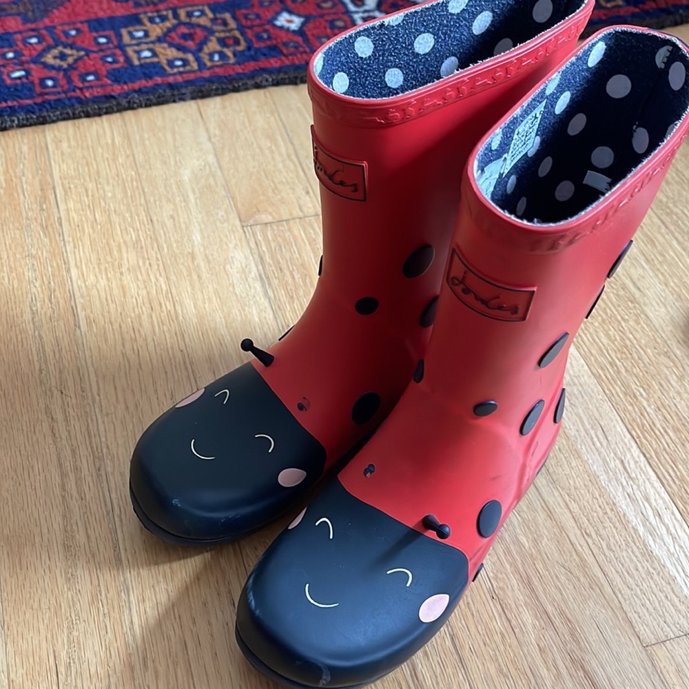 Joules red ladybug rain boots US 1